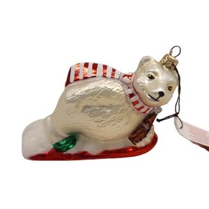 Kurt Adler Polonaise Coca Cola Polar Bear On Skies Christmas Ornament Tags & Box